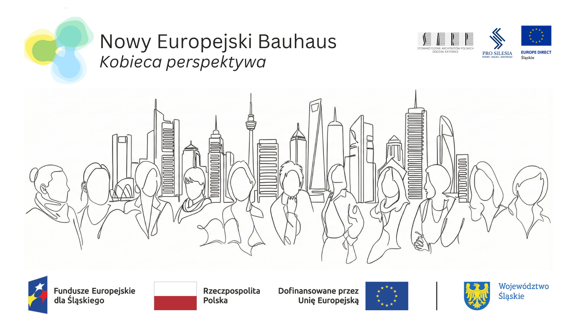 grafika - na pierwszym planie kobiety, w tle wieżowce