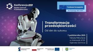 grafoika przedstawiająca siedzacego robota i informacje o organizowanej konferencji