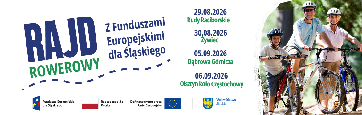 Baner reklamowy rajdów rowerowych wraz z piknikami rodzinnymi