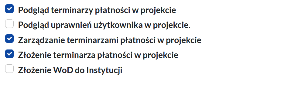 Obraz 3. Uprawnienia niezbędne do pracy w module terminarz.