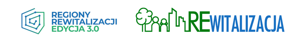 Logotypy projektu Regiony Reitalizacji Edycja 3.0 i działu Rewitalizacja