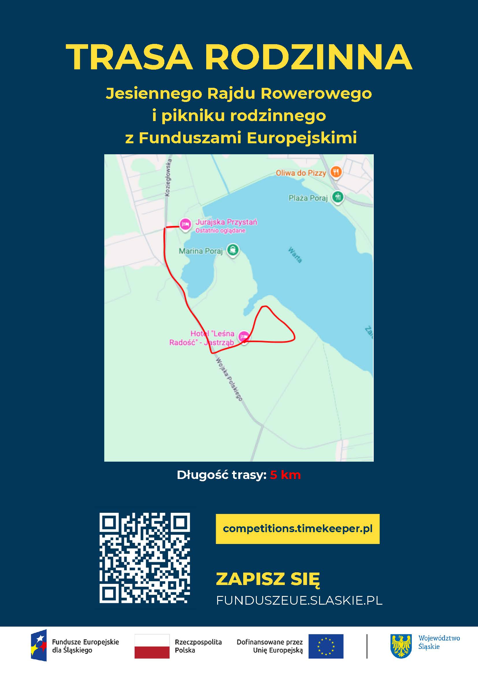 Mapa z zaznaczoną trasą rodzinną rajdu rowerowego